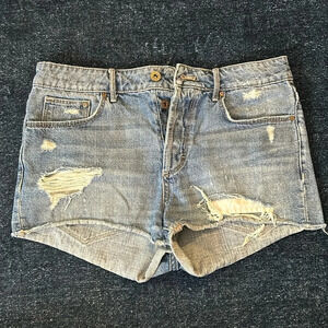 H&M &Denim Distressed Denim Shorts